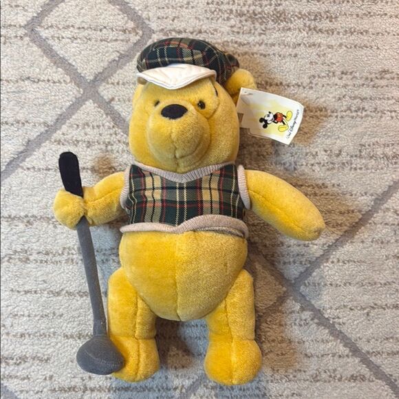 Disney Yellow and Gray Stuffed Winnie the Pooh Plush Golfer Pooh - Picture 1 of 6